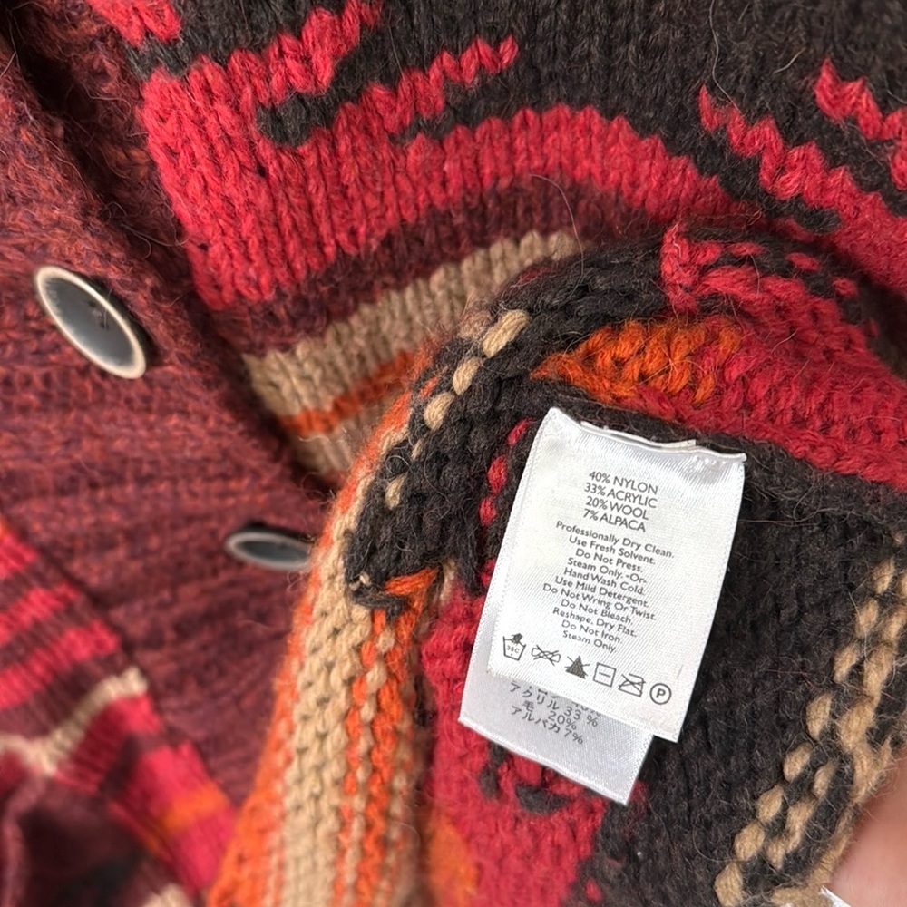 Eddie Bauer Sweater Blanket Navajo Print Cardigan in Red Sz S/M - Picture 13 of 14
